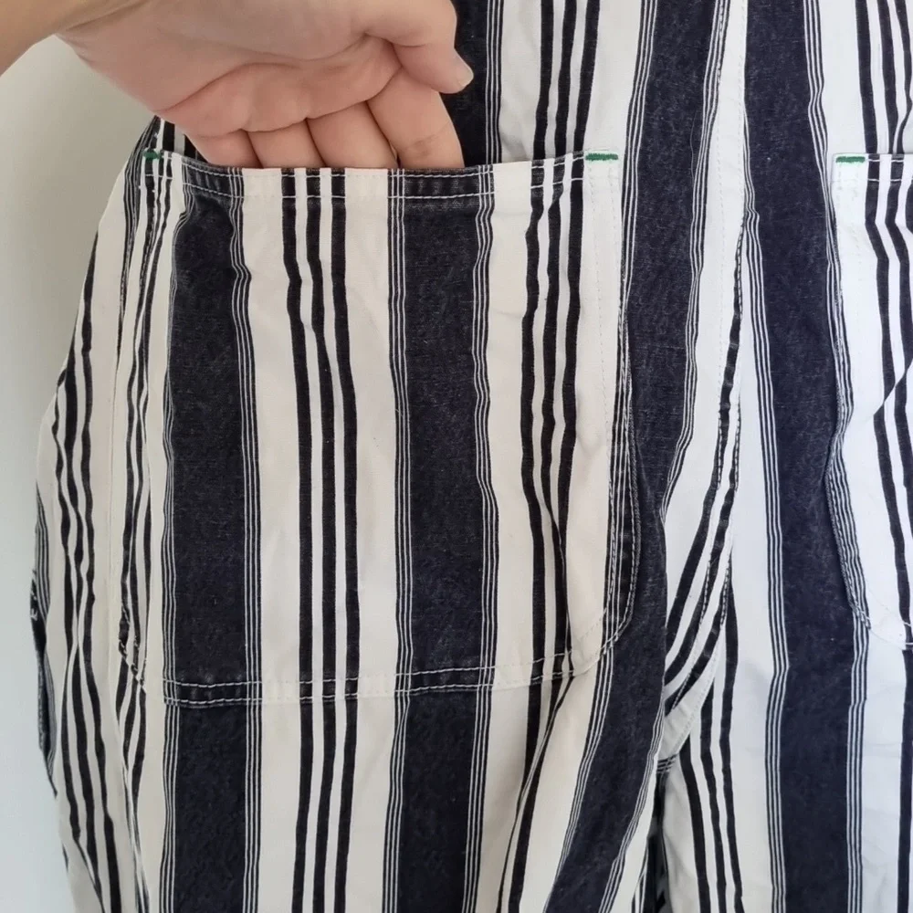 French star overalls, vintage, 90's,blue denim look & white stripes, size L - Picture 9 of 13